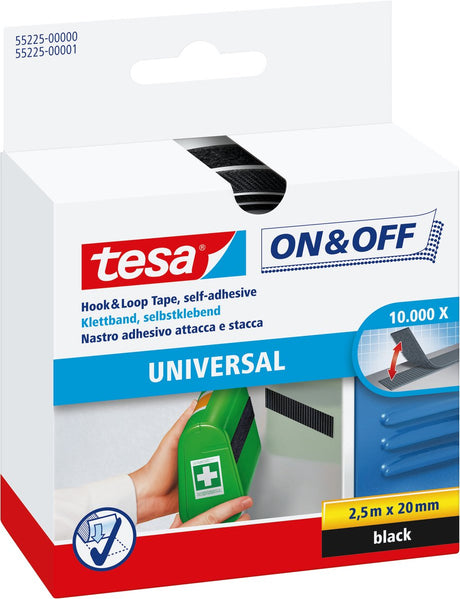 Tesa klittenband on off zelfklevend voor lichte voorwerpen bevestigen – zwart 2cm x 250cm