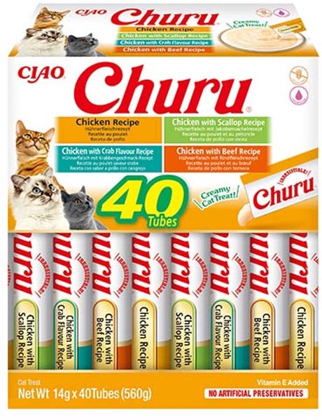 Inaba ciao churu creamy puree kattensnack liquid kip variëteiten 40x14g