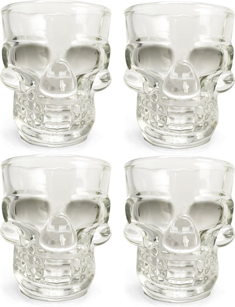 Kikkerland shotglas - set van 4 - 45ml - vaatwasmachinebestendig - in een schedel design