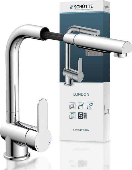 Schütte london design keukenkraan - mengkraan - draaibare uitloop - uittrekbare mousseur - chroom