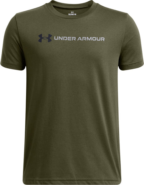 Under armour ua b logo wordmark ss unisex sportshirt - groen - zwart