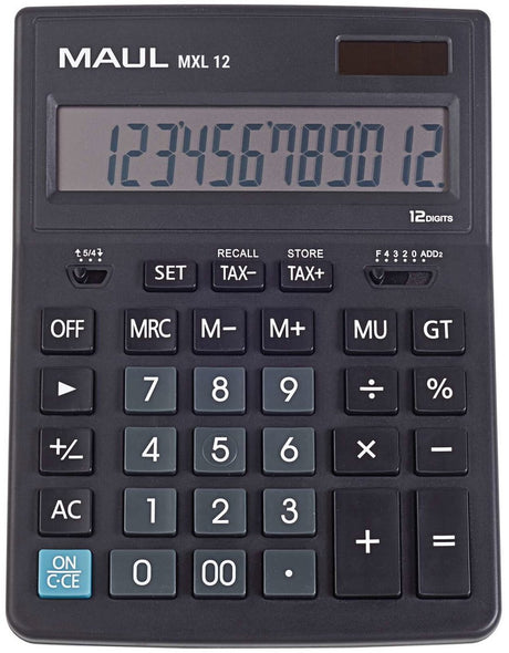 Maul bureaurekenmachine mxl 12 lcd-scherm 1-regelig, 12 cijfers solar batterij 20.5 x 15.5 x 3.5 cm zwart