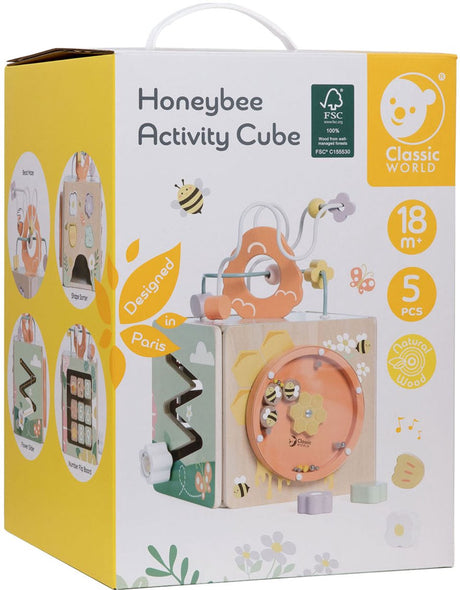 Classic world houten activiteitenkubus honingbij, 5dlg.
