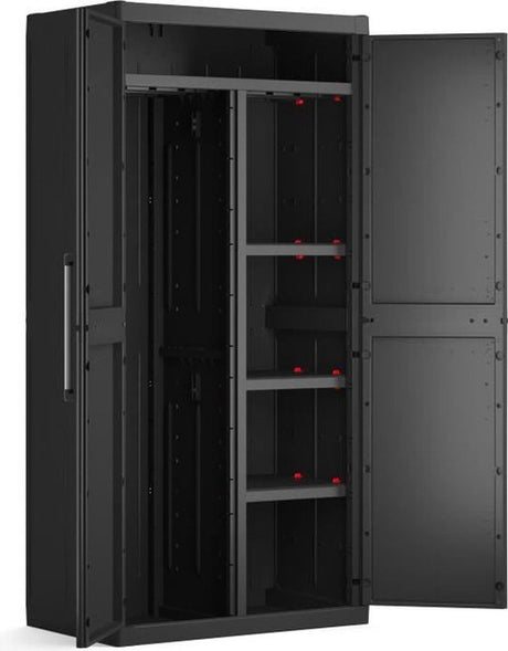 Keter detroit xl opslagkast - 2 deuren - 4 etageres inclusief 2 verstelbaar - l 89 x d 54 x h 182 cm - zwart