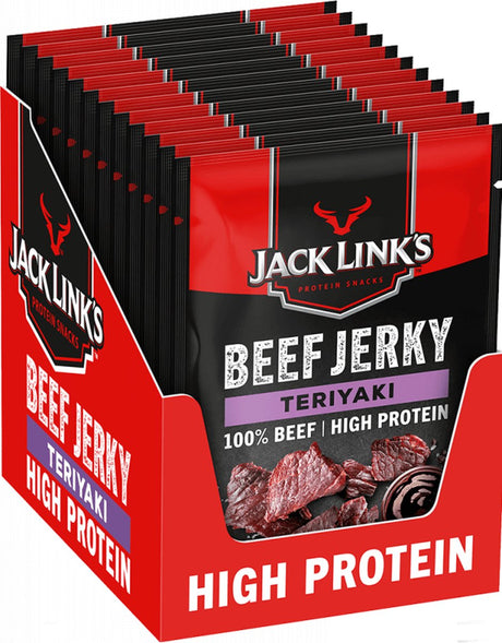 Jack link's teriyaki beef jerky - high protein - 100% beef - hoog in eiwitten - ideale proteine snack - voor tussendoor, onderweg of voor het sporten - 12x60g