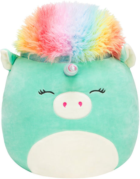 Squishmallows - large plush 35cm teal unicorn with rainbow hair