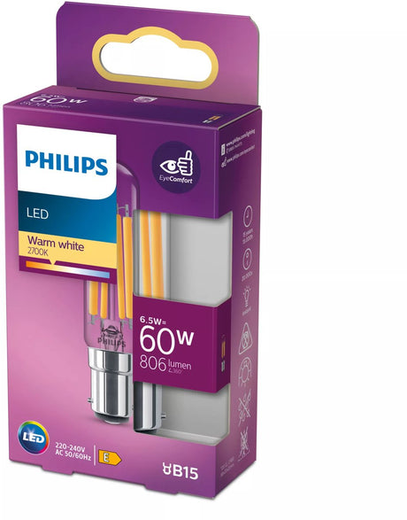Philips led classic 60w t20l b15 ww cl nd verlichting
