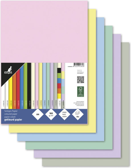 Kangaro papier - a4 - 160 gram fsc - pastel assorti - pak 50 vel
