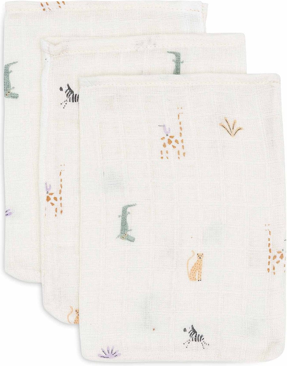 Jollein - baby hydrofiel washandje - katoen - 3 stuks - jungle jambo - baby washand, hydrofiele washandjes -15x20cm