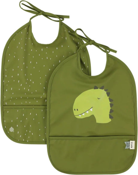 Trixie slabbetje afwasbaar 2-pack - mr. dino - waterdicht - groen - verstelbaar.
