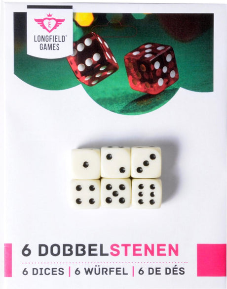 Engelhart dobbelstenen 6 stuks – wit – 16 mm – verpakt op kaart – set dobbelstenen voor bordspellen en spelaccessoires –