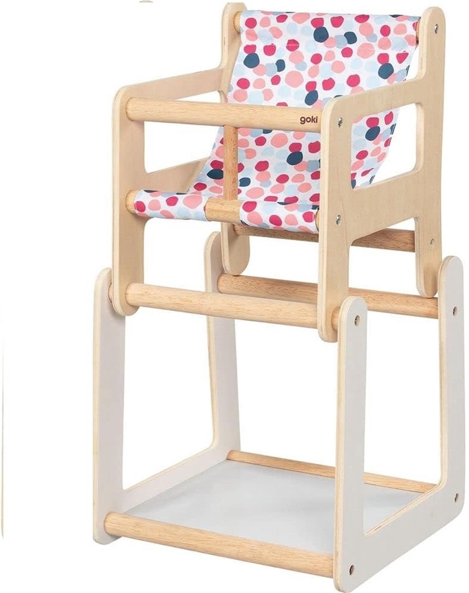 Goki poppenstoel - 2 in 1 met tafel - 25x24,5x47cm - hout en tekstiel - 3 jaar
