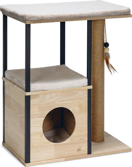 Designed by lotte krabpaal nala - katten krabpaal - 3 ligplekken - met huisje - hout jute - 65-40-82 cm