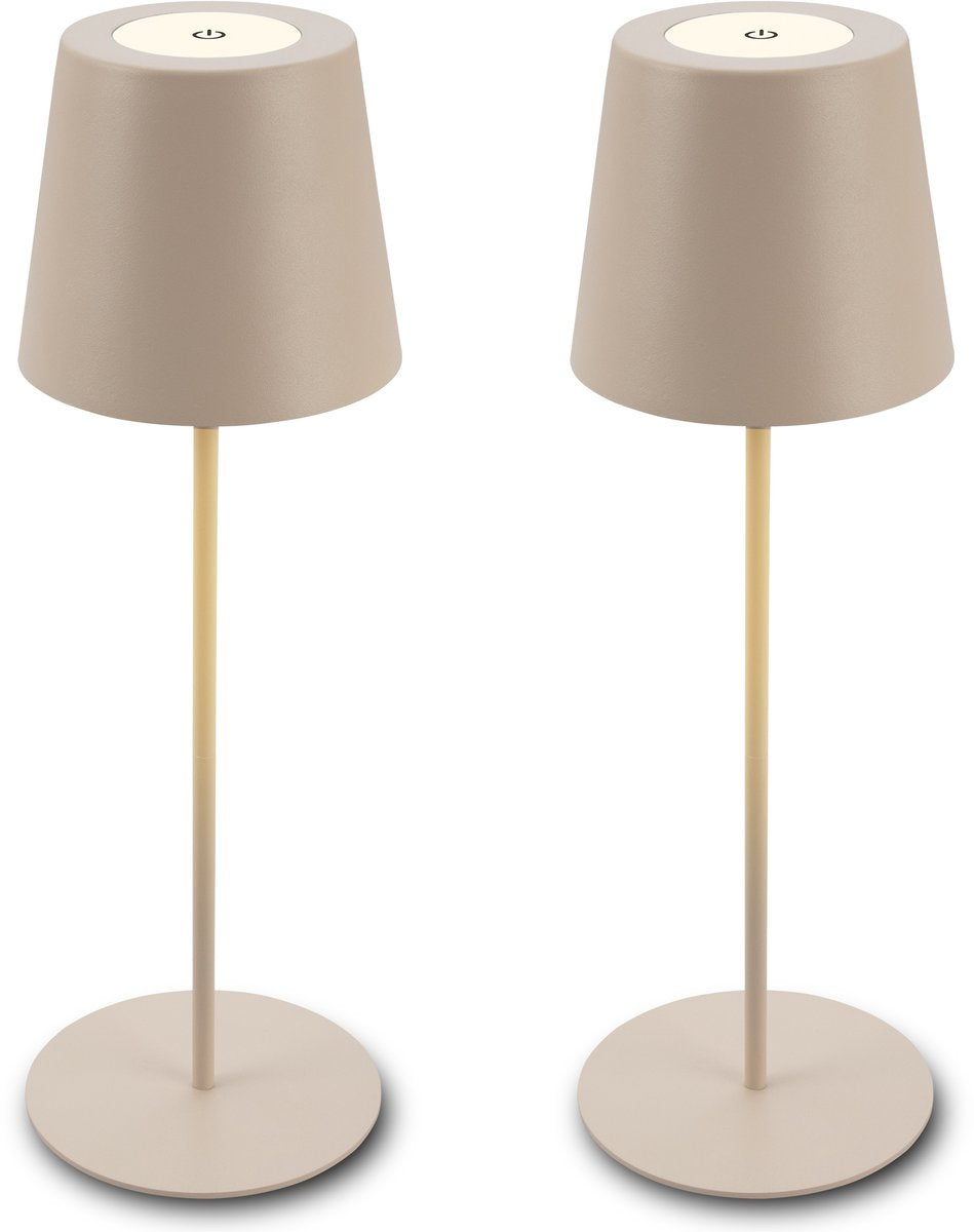 B.k.licht briloner kiki - set van 2 tafellampen opllaadbaar - dimbaar - voor binnen en buiten - in hoogte verstelbaar - warm wit licht - beige