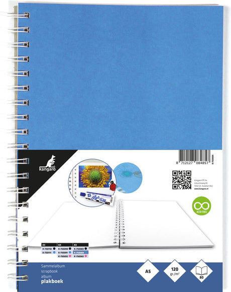 Kangaro plakboek - a5+ - 120 grams - 80 vel - blauw - k-750084