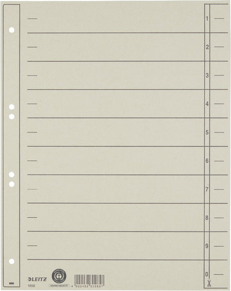 Leitz staffeltabblad karton - beschrijfbare tabs, 2 4-rings - voor ordners en ringbanden - grijs