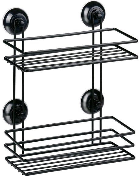 Bath shower badkamerrek met zuignappen - opbergrek voor douche - badkamermeubel met 2 planken - opbergrek badkamer van metaal - zwart
