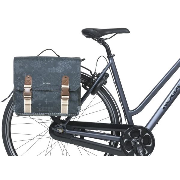 Basil dubbele fietstas bohème mik 35 liter - indigo blauw