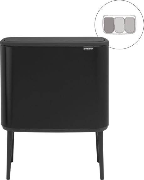 Brabantia bo touch bin prullenbak - 3 x 11 liter - afvalscheiding - matt black