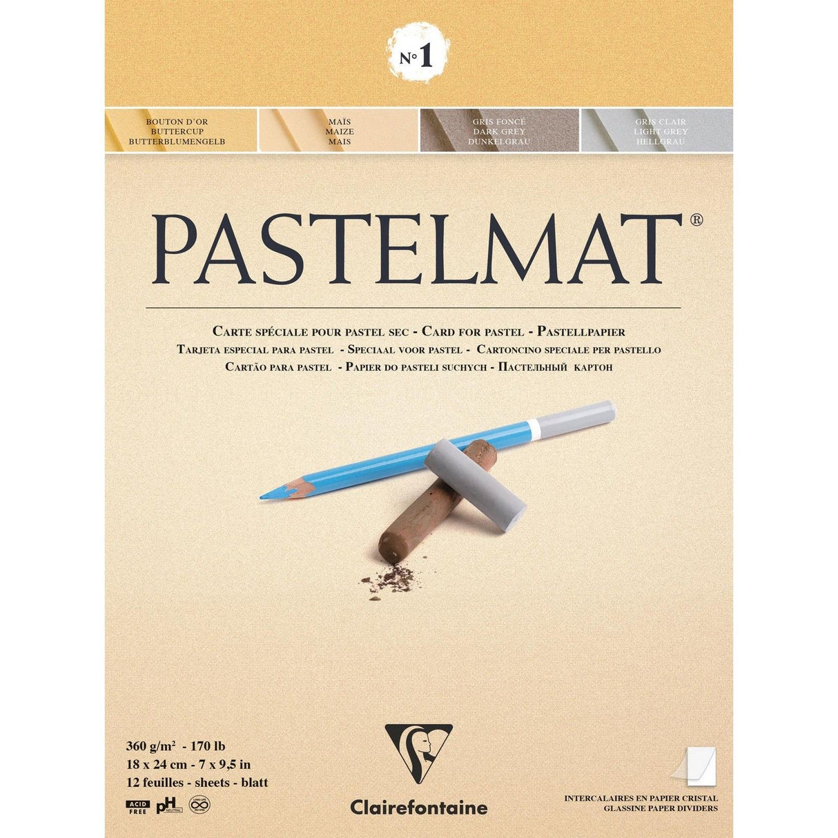 Clairefontaine • pastelmat papier nr1 360g 18x24 cm assorti 12x