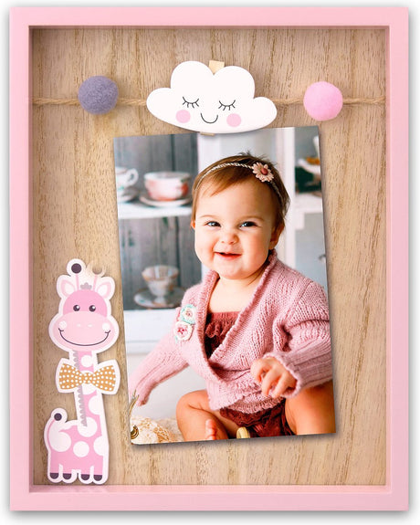 Zep - houten baby fotolijst met giraffe ryan roze voor foto 10x15 - vg446p