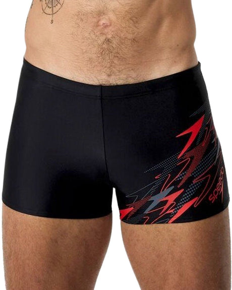 Speedo medley logo aquashort heren - strakke zwemshort heren - vormvaste zwemboxer heren - sportzwembroek heren met trekkoord - blauw rood - l