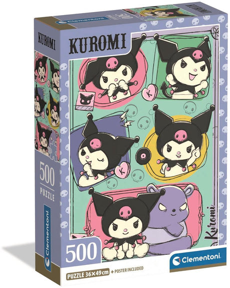 Clementoni kuromi puzzel 500 stukjes - sanrio kinderpuzzel - compact box - kawaii legpuzzel voor meisjes vanaf 10 jaar