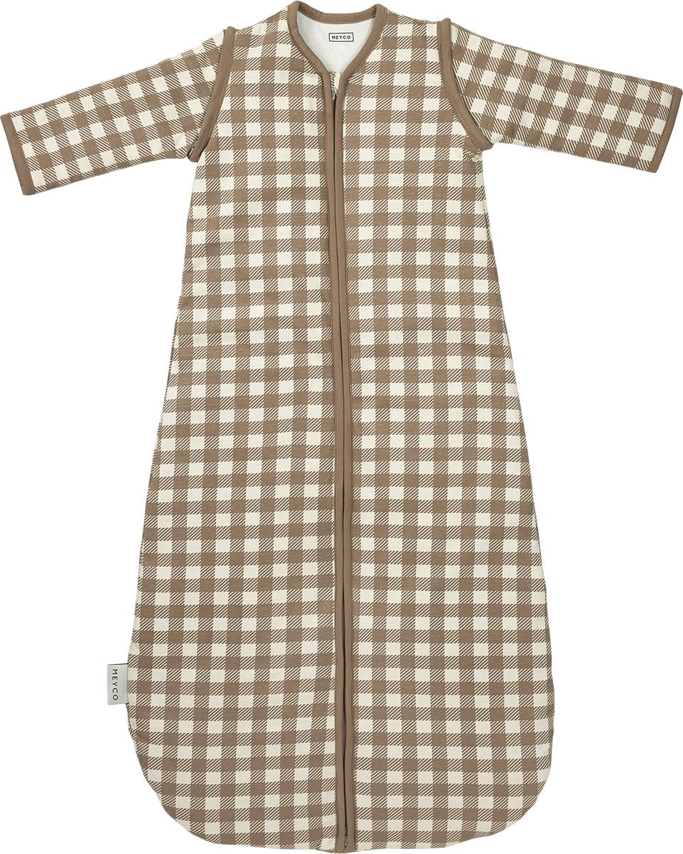 Meyco baby vichy square baby slaapzak met afritsbare mouwen - dark taupe - 90cm - 2.5 tog