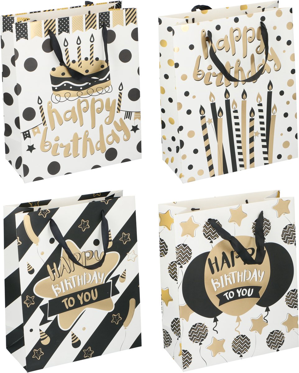 Merkloos sans marque verjaardag cadeautas 32x26x12 cm - birthday giftbag met handvat - geschenkzak verjaardag met happy birthday design - cadeautas voor verjaardagscadeaus - 1 willekeurige variant