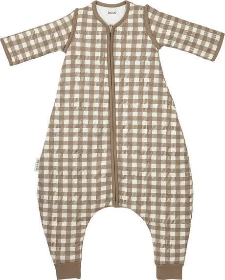 Meyco baby vichy square slaapoverall jumper - afritsbare mouwen - dark taupe - 80cm - 2.5 tog