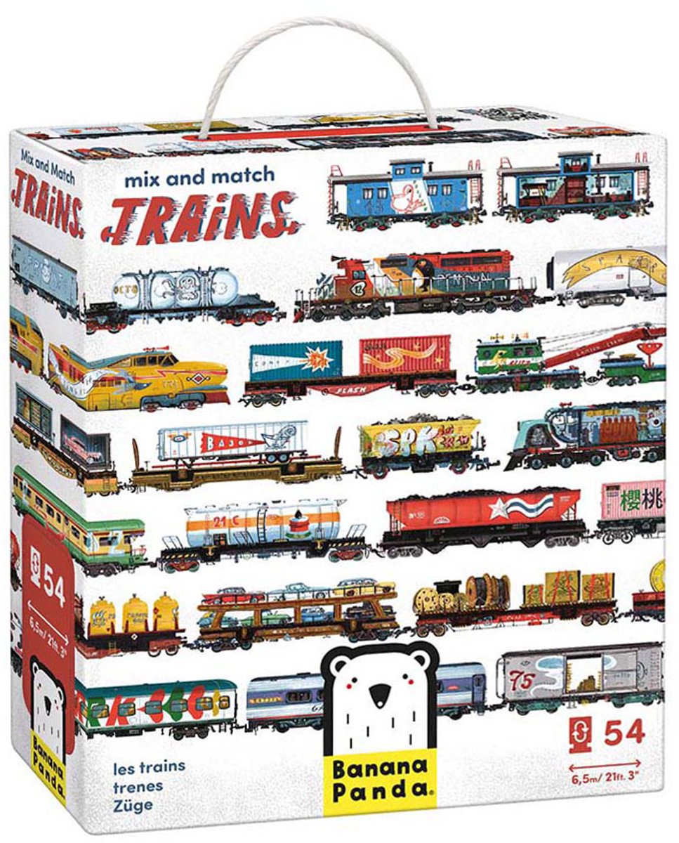 Banana panda puzzel trein speelgoed - mix and match treinen 54 stukjes.
