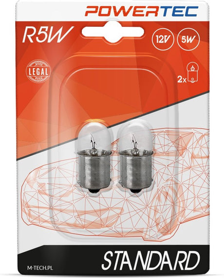 M-tech powertec r5w 12v 5w - standaard - helder - set (blisterverpakking)