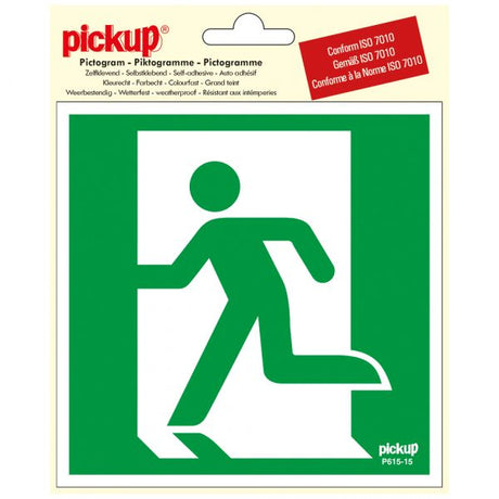 Sticker nooduitgang links - 150x150 mm.