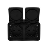 Q-link - wandcontactdoos - buitenstopcontact - opbouw - horizontaal - dubbel stopcontact - spatwaterdicht ip54 - randaarde - kinderbeveiliging - mat zwart