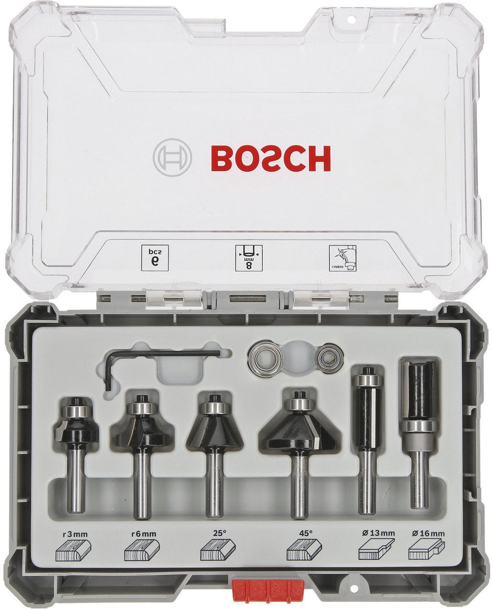 Bosch 8-delige gemengde freesset - schachtdiameter 8 mm