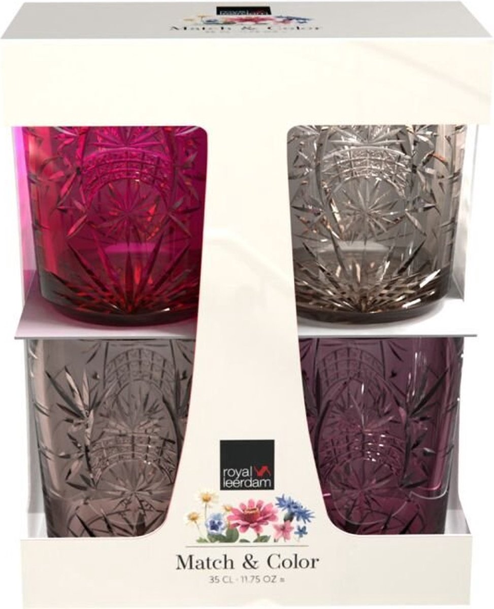 Royal leerdam - starla match color - waterglazen set - 4 delig - 35 cl - roze - glazen - waterglas