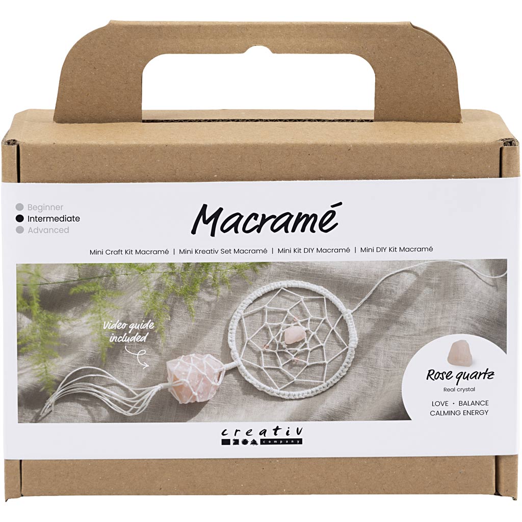 Creativ company https: www.cchobby.nl mini-hobbyset-macrame-dromenvanger-met-rozenkwarts-lichtroze-wit-1-doos