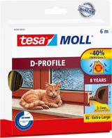 Tesa tochtstrip moll d-profiel rubber 6mx9mm bruin