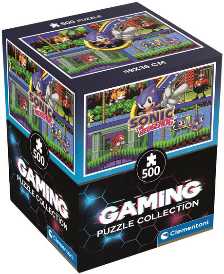 Clementoni sonic 64 bit - legpuzzel 500 stukjes cubo - gaming puzzel met opbergdoos voor volwassenen vanaf 14 jaar