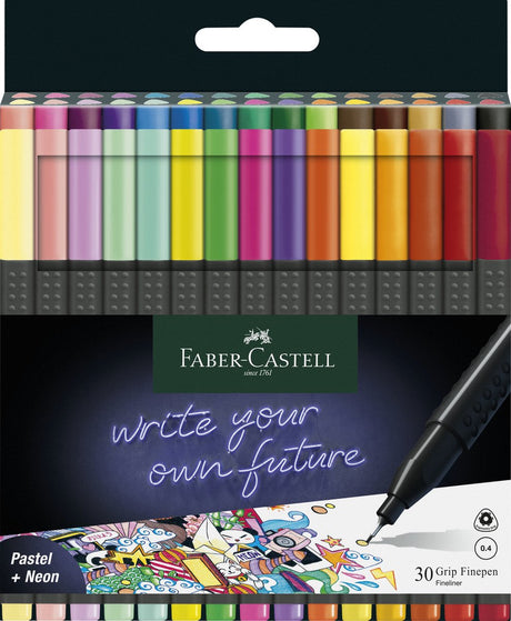 Faber-castell fineliner - grip - schrijfbreedte 0,4mm - etui 30 stuks - pastel + neon + basic kleuren - fc-151630