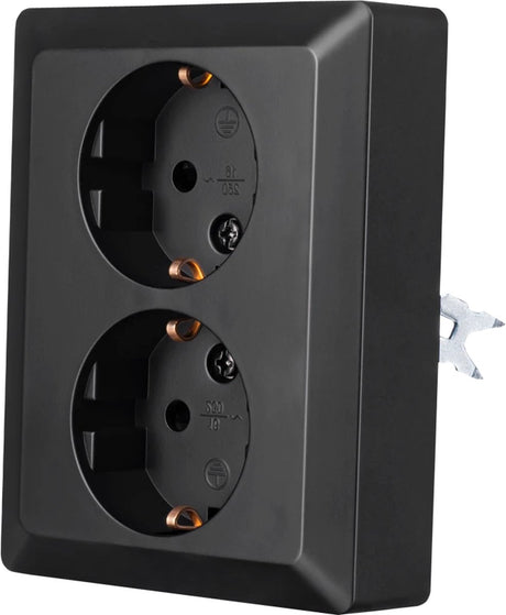 Ion industries stopcontact half opbouw 2-voudig met randaarde - mat zwart