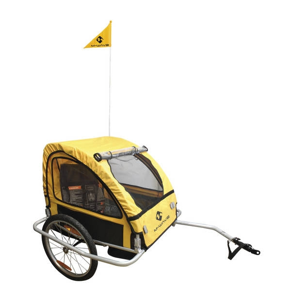 M-Wave Kinder Fietsaanhangwagen Vouwbaar, 20 Wielen, Reflectoren, Regenbescherming, Blauw