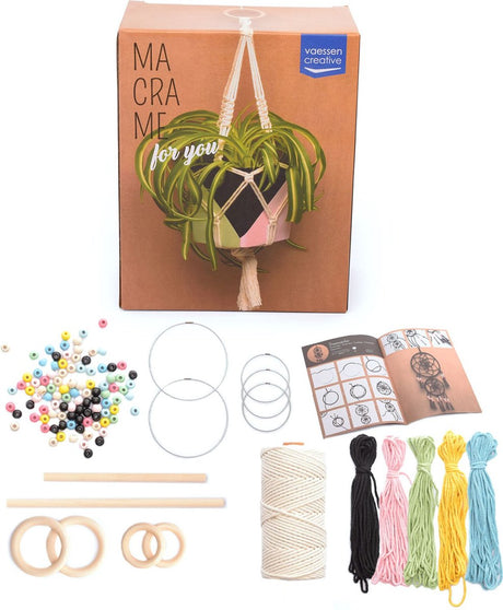 Vaessen creative - macramé pakket - diy weefset - inclusief macramé touw, kralen ringen