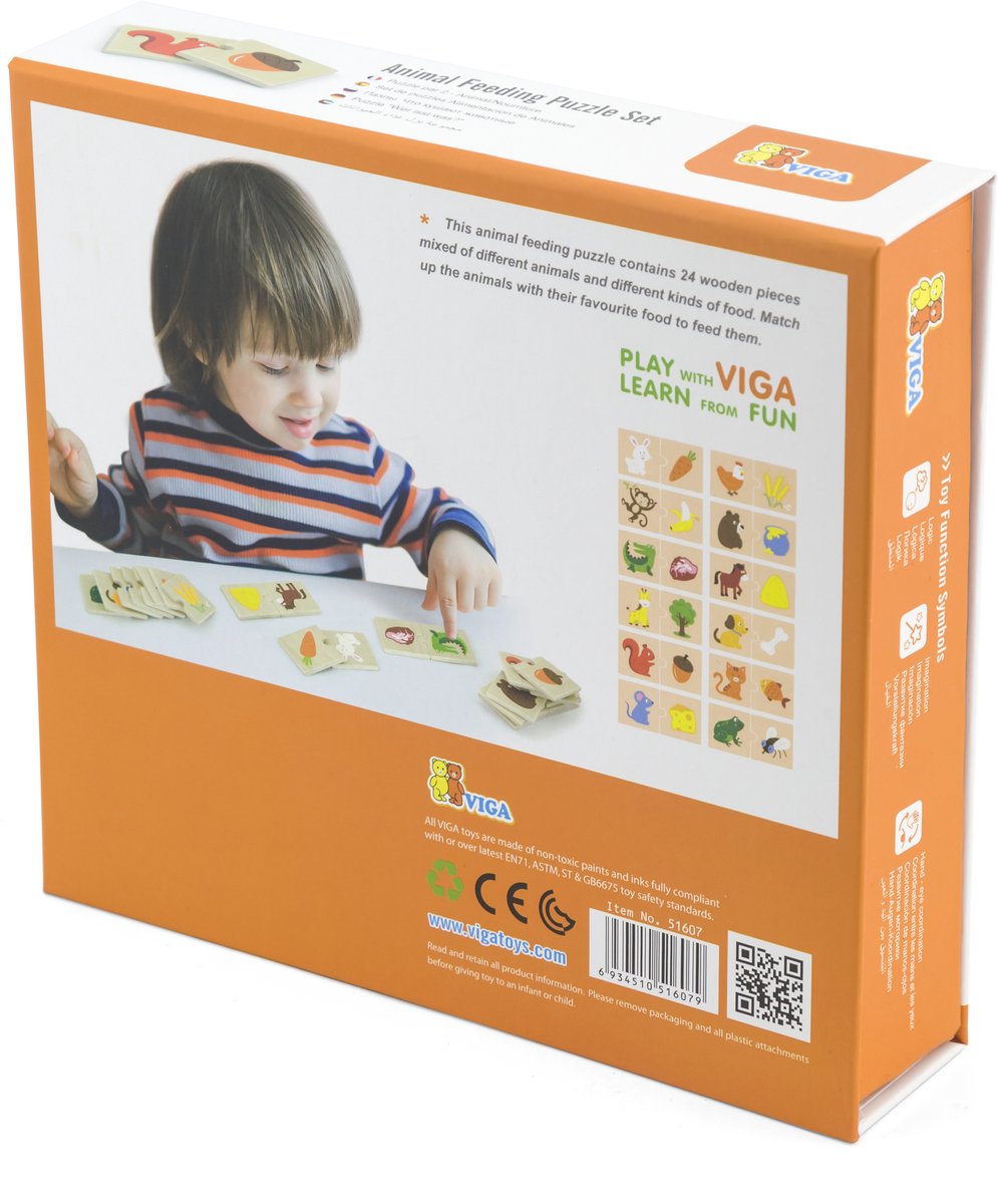 Vigatoys viga toys – houten matchpuzzel – dieren voeding – 24-delig – multicolor