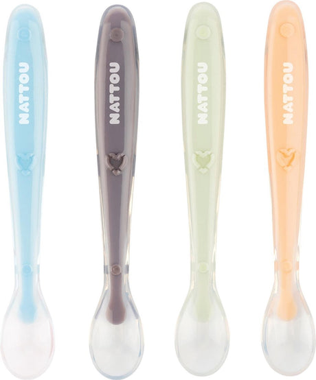 Nattou siliconen lepels voor kinderen - 4 stuks - lengte: elk 16 cm - met transportdoos voor 1 lepel - bpa-vrij