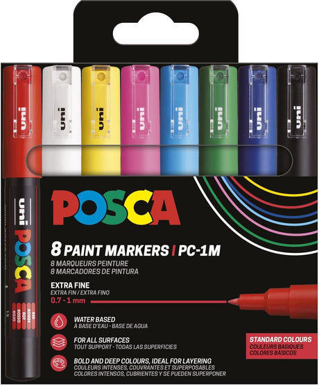 Posca paintmarker pc-1mc - 0,7 - 1 mm - uni mitsubishi pencil - etui van 8 stuks in basiskleuren