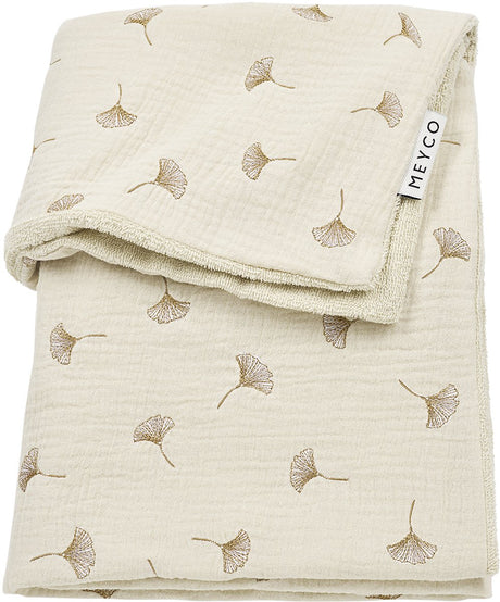 Meyco baby ginkgo wiegdeken - pre-washed hydrofiel - soft sand - 75x100cm - 1.5 tog