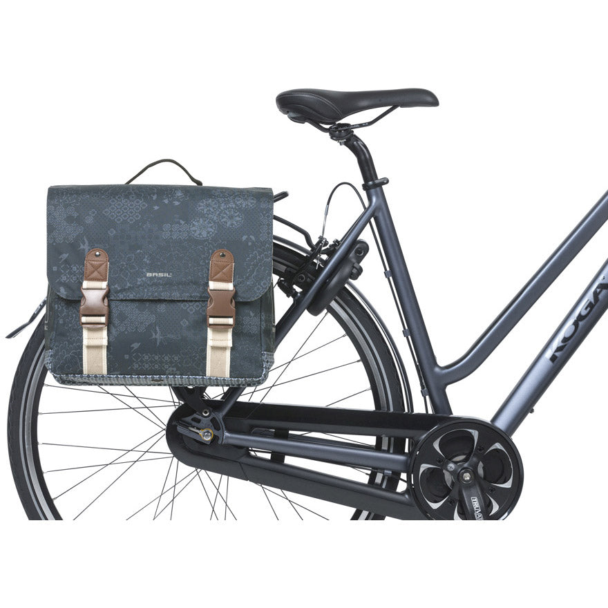 Basil dubbele fietstas bohème mik 35 liter - indigo blauw