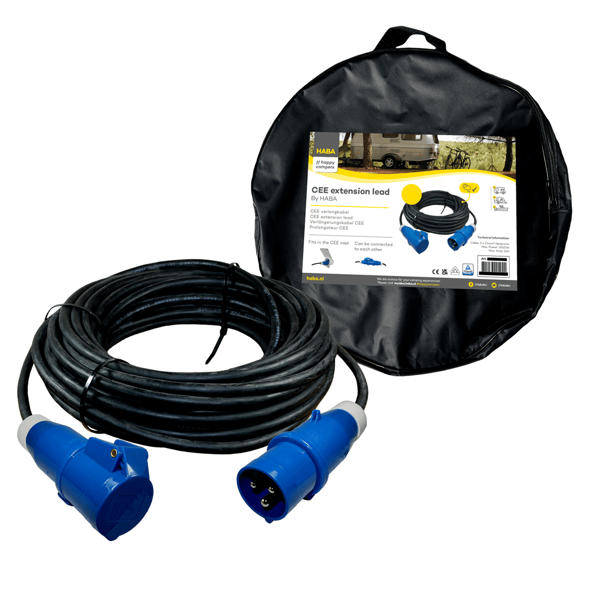 Ngk verleabel 20 meter neopreen 3x 1.5mm² – cee stekker en cee contrastekker – in tas