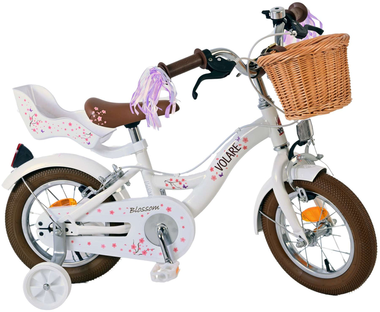 Volare blossom kinderfiets - meisjes - 12 inch - wit - twee handremmen